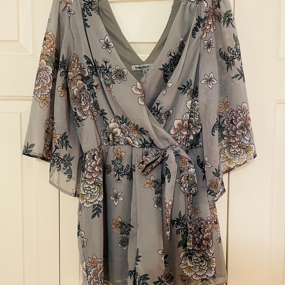 Dusty blue, floral romper